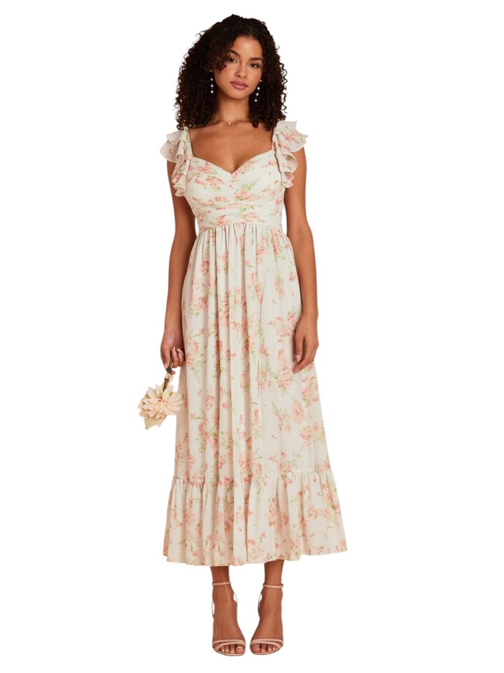 Birdie Grey Michelle chiffon maxi dress in whimsical blooms ruffle floral - Picture 2 of 13